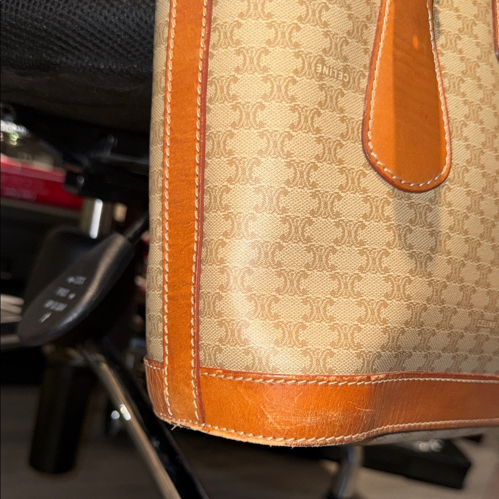 Celine Beige Monogram Canvas & Tan Leather Tote - Picture 3 of 16